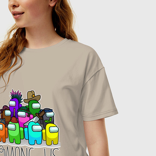 Женская футболка оверсайз AMONG US - большая компания! / Миндальный – фото 3