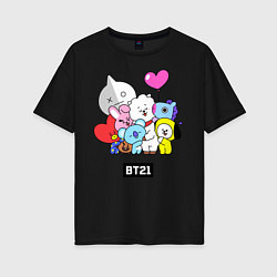 Футболка оверсайз женская BT21, цвет: черный