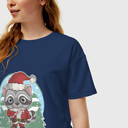 Футболка оверсайз женская Новогодний енот, цвет: тёмно-синий — фото 2