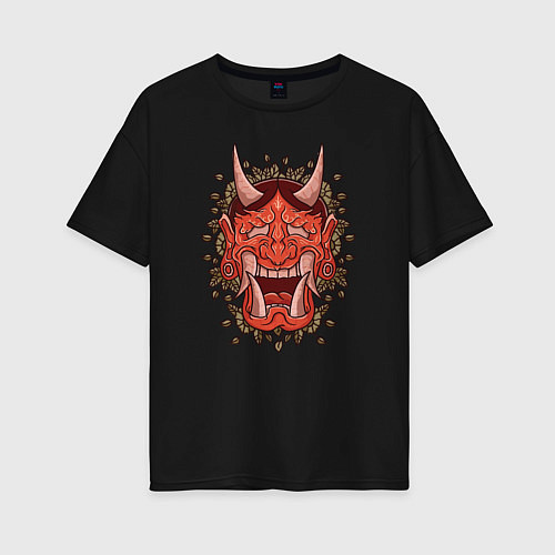 Женская футболка оверсайз Oni demon samurai mask / Черный – фото 1