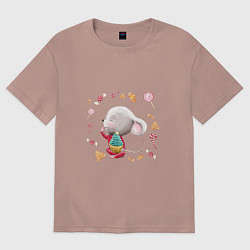 Женская футболка оверсайз Мышонок сластёна пирожным