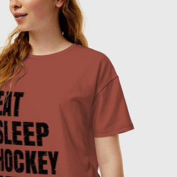 Футболка оверсайз женская EAT SLEEP HOCKEY REPEAT, цвет: кирпичный — фото 2