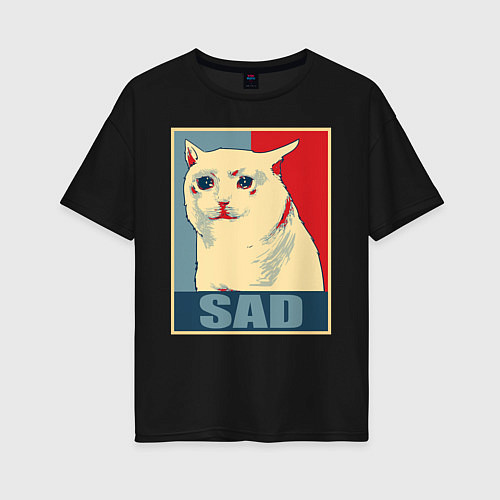 Женская футболка оверсайз Sad Cat / Черный – фото 1