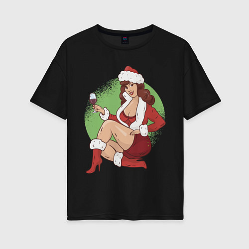 Женская футболка оверсайз Pin Up Girl Christmas / Черный – фото 1