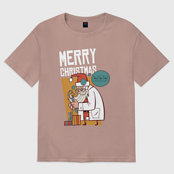 Футболка оверсайз женская Санта-ученый, цвет: пыльно-розовый