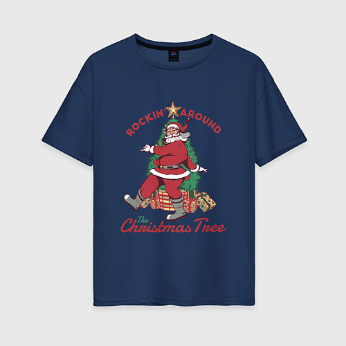 Женская футболка оверсайз Rockin Santa / Тёмно-синий – фото 1