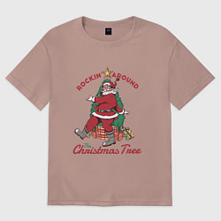 Футболка оверсайз женская Rockin Santa, цвет: пыльно-розовый