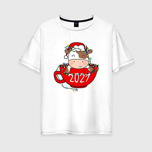 Женская футболка оверсайз Милый бычок 2021 / Белый – фото 1