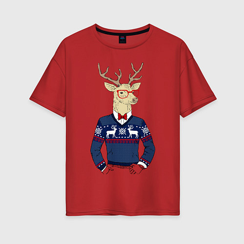 Женская футболка оверсайз Hipster Deer / Красный – фото 1