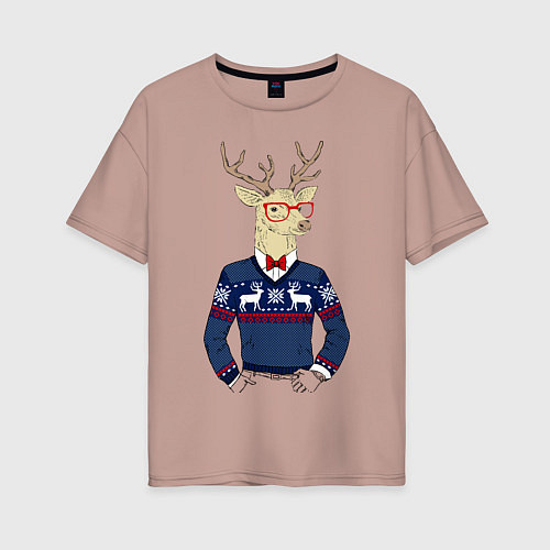 Женская футболка оверсайз Hipster Deer / Пыльно-розовый – фото 1