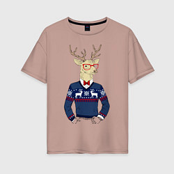 Футболка оверсайз женская Hipster Deer, цвет: пыльно-розовый