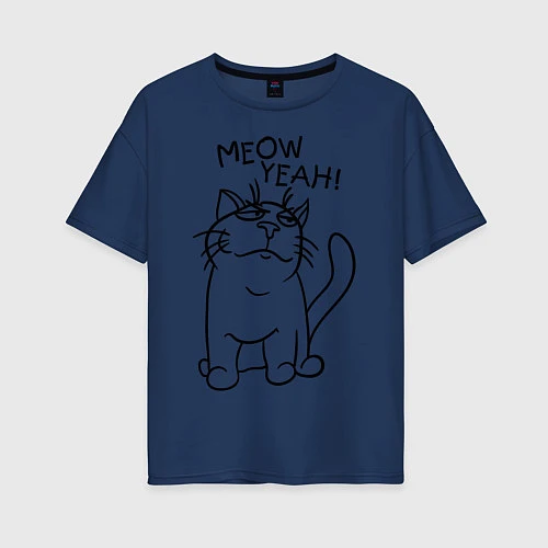 Женская футболка оверсайз Meow yeah! / Тёмно-синий – фото 1