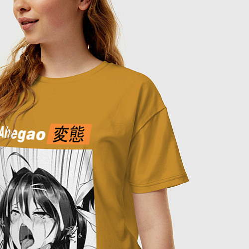 Женская футболка оверсайз Ahegao / Горчичный – фото 3