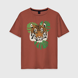 Женская футболка оверсайз Тигр в джунглях