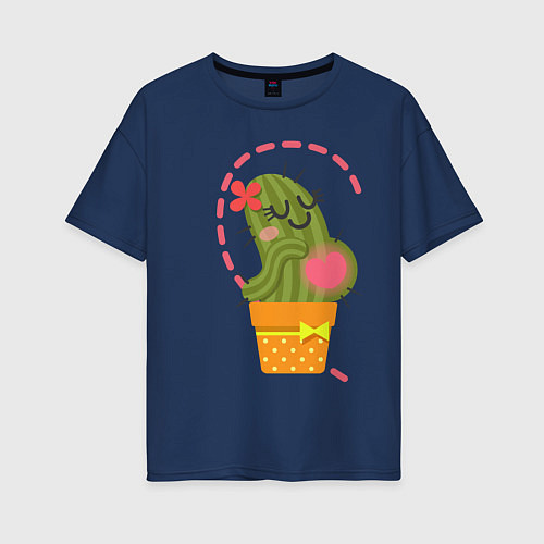 Женская футболка оверсайз Милый кактус / Тёмно-синий – фото 1
