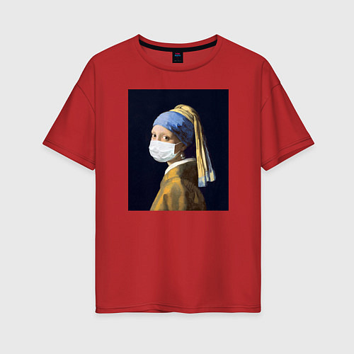 Женская футболка оверсайз Девушка с жемчужной сережкой / Красный – фото 1