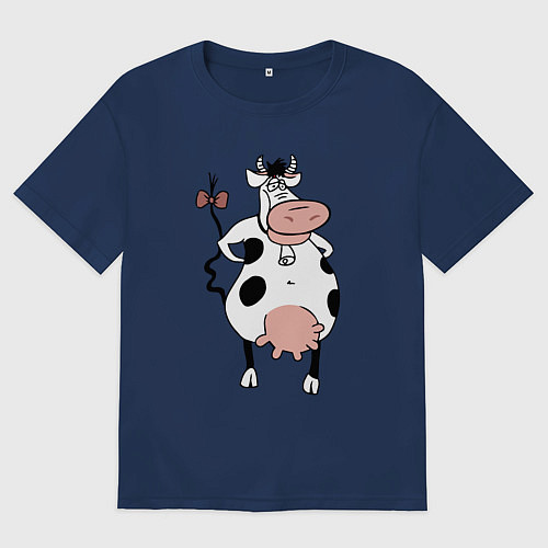 Женская футболка оверсайз Смешная корова / Тёмно-синий – фото 1