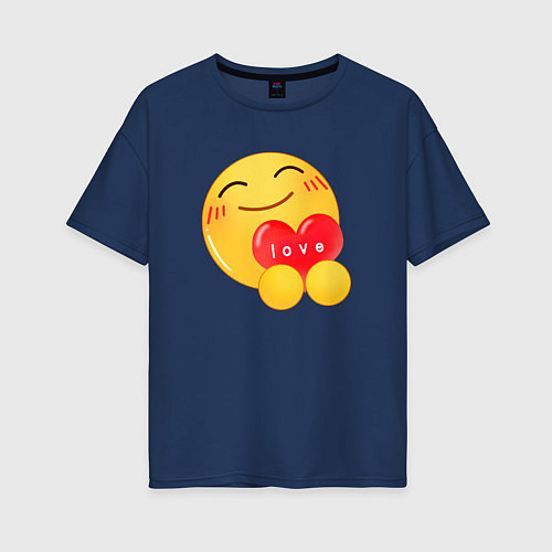 Женская футболка оверсайз Смайлик с сердечком / Тёмно-синий – фото 1