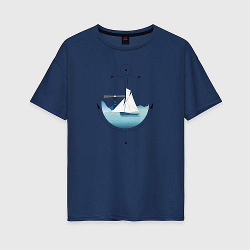 Женская футболка оверсайз Бумажный кораблик / Тёмно-синий – фото 1