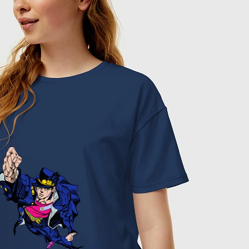 Женская футболка оверсайз Джотаро Куджо / Тёмно-синий – фото 3