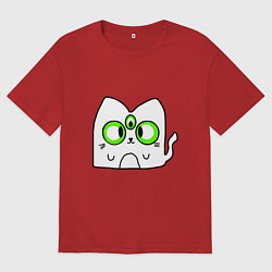 Футболка оверсайз женская Кот Зефир с тримя глазами, цвет: красный