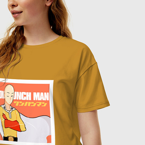 Женская футболка оверсайз Сайтама One Punch Man / Горчичный – фото 3