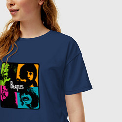 Футболка оверсайз женская The Beatles в стиле Поп Арт, цвет: тёмно-синий — фото 2