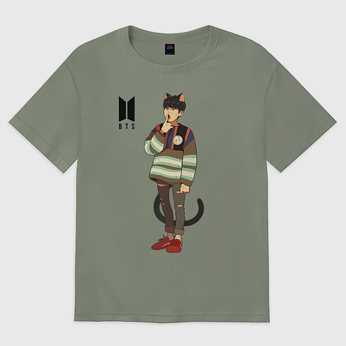 Женская футболка оверсайз BTS Cat / Авокадо – фото 1