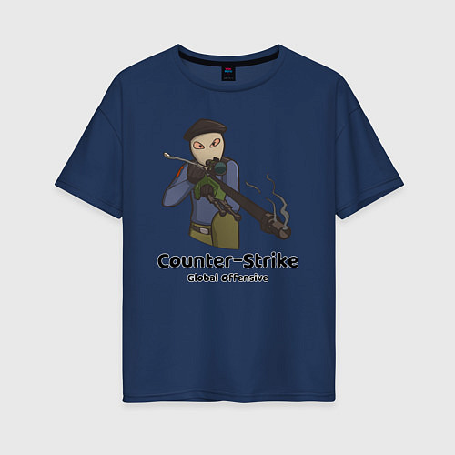 Женская футболка оверсайз CS GO Снайпер / Тёмно-синий – фото 1
