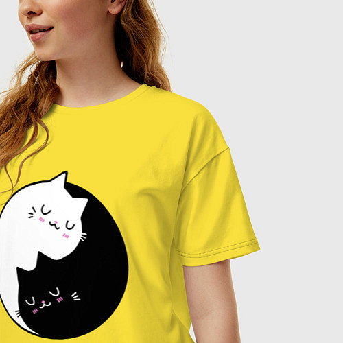 Женская футболка оверсайз Yin and Yang cats / Желтый – фото 3