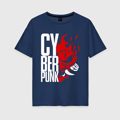 Женская футболка оверсайз Cyberpunk 2077 Белый панк / Тёмно-синий – фото 1
