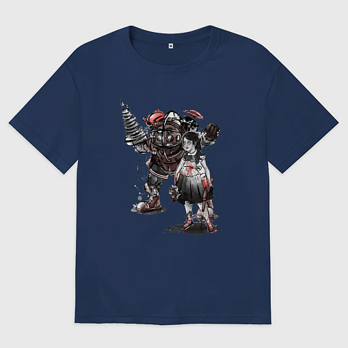 Женская футболка оверсайз Bioshock Big Daddy And Sister / Тёмно-синий – фото 1