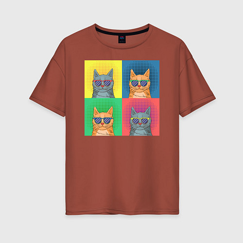 Женская футболка оверсайз Pop Art Коты / Кирпичный – фото 1