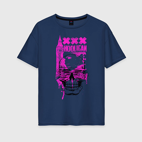 Женская футболка оверсайз Skull Hooligan / Тёмно-синий – фото 1