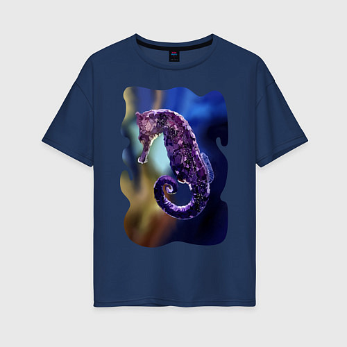 Женская футболка оверсайз Морской конёк / Тёмно-синий – фото 1