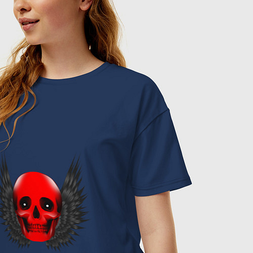 Женская футболка оверсайз Череп с крыльями / Тёмно-синий – фото 3