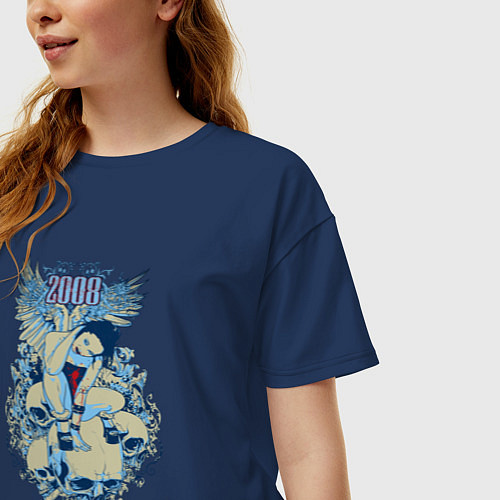 Женская футболка оверсайз Skull Girl / Тёмно-синий – фото 3