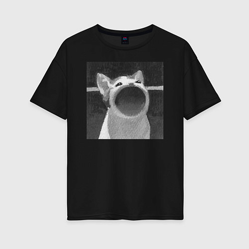 Женская футболка оверсайз ЧБ Pop Cat / Черный – фото 1