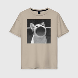 Футболка оверсайз женская ЧБ Pop Cat, цвет: миндальный