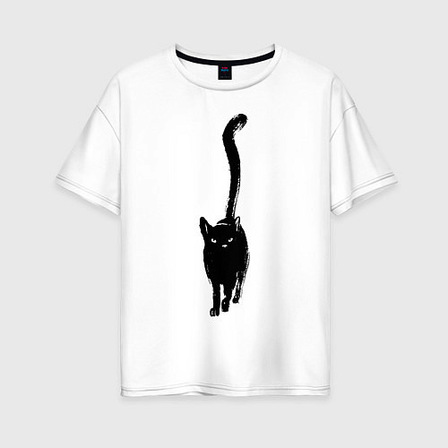 Женская футболка оверсайз Черный кот тушью / Белый – фото 1