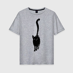 Женская футболка оверсайз Черный кот тушью
