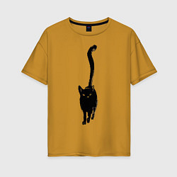 Женская футболка оверсайз Черный кот тушью