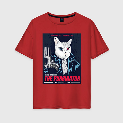 Женская футболка оверсайз Кот Терминатор пародия / Красный – фото 1