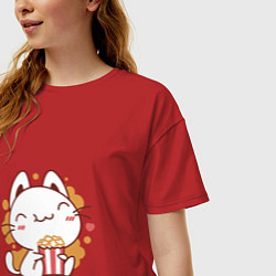 Футболка оверсайз женская Котик с попкорном, цвет: красный — фото 2