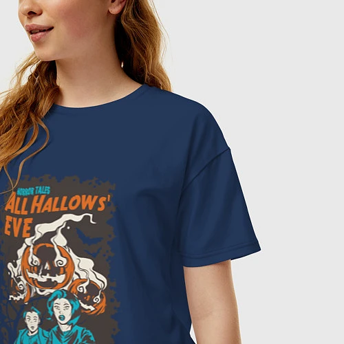 Женская футболка оверсайз Страшные сказки на Хэллоуин / Тёмно-синий – фото 3