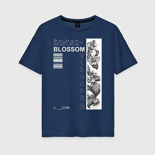 Женская футболка оверсайз BLOSSOM / Тёмно-синий – фото 1