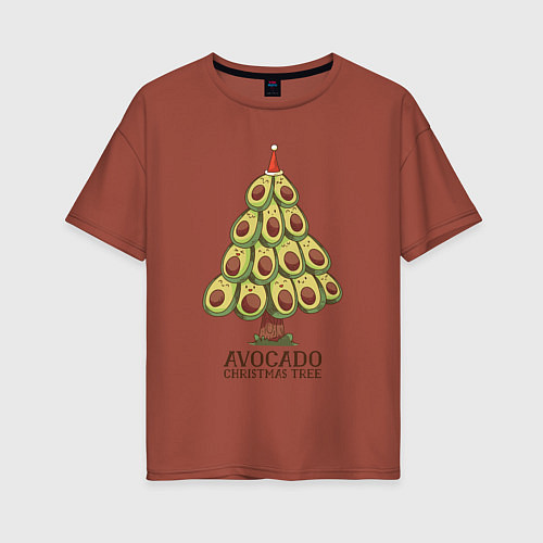 Женская футболка оверсайз Avocado Christmas Tree / Кирпичный – фото 1