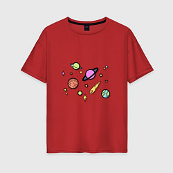 Футболка оверсайз женская Солнечная система, цвет: красный
