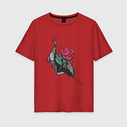 Женская футболка оверсайз Трещина с Розой
