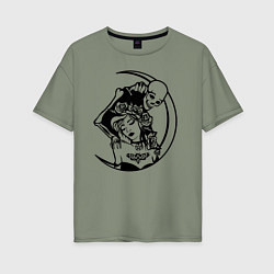 Женская футболка оверсайз Девушка и скелет